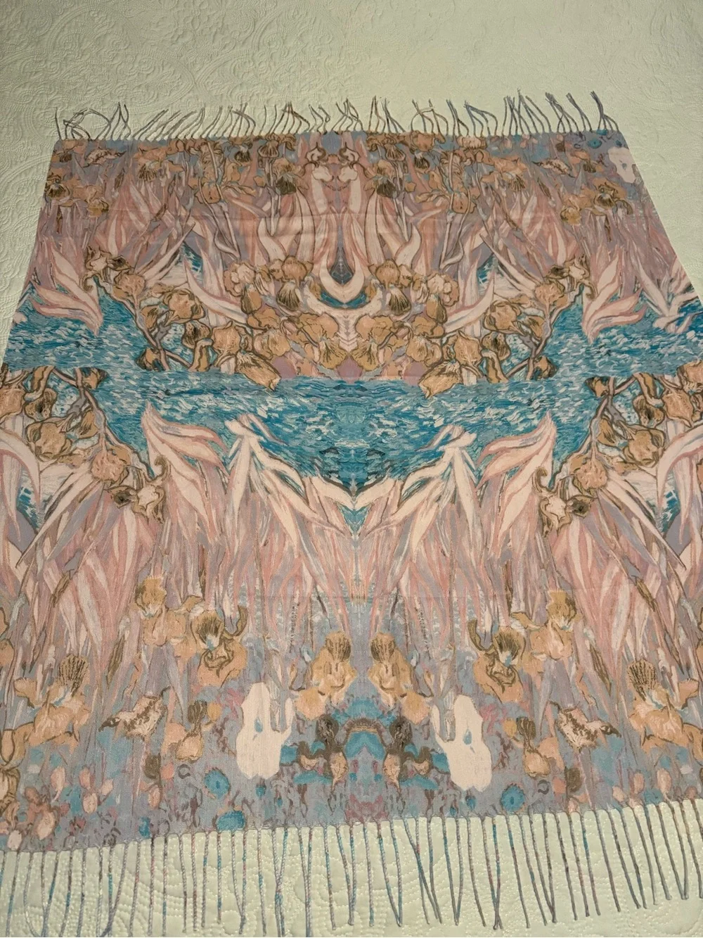 Pastel‎ Floral Fashion Linen-blend Scarf - Pink & Blue, handmade in India